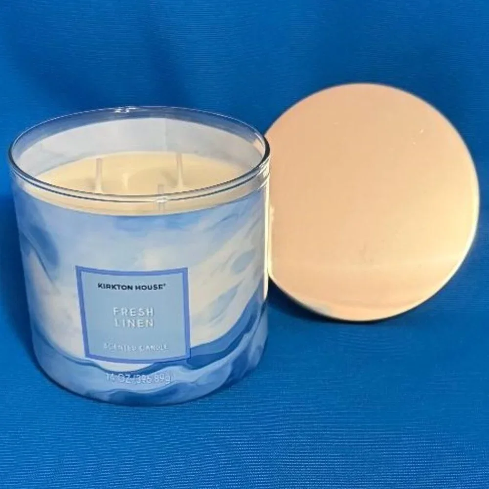 BRAND NEW ~ FRESH LINEN SCENTED CANDLE ~ 3 WICK ~ 14 OZ / 14 OUNCES SIZE